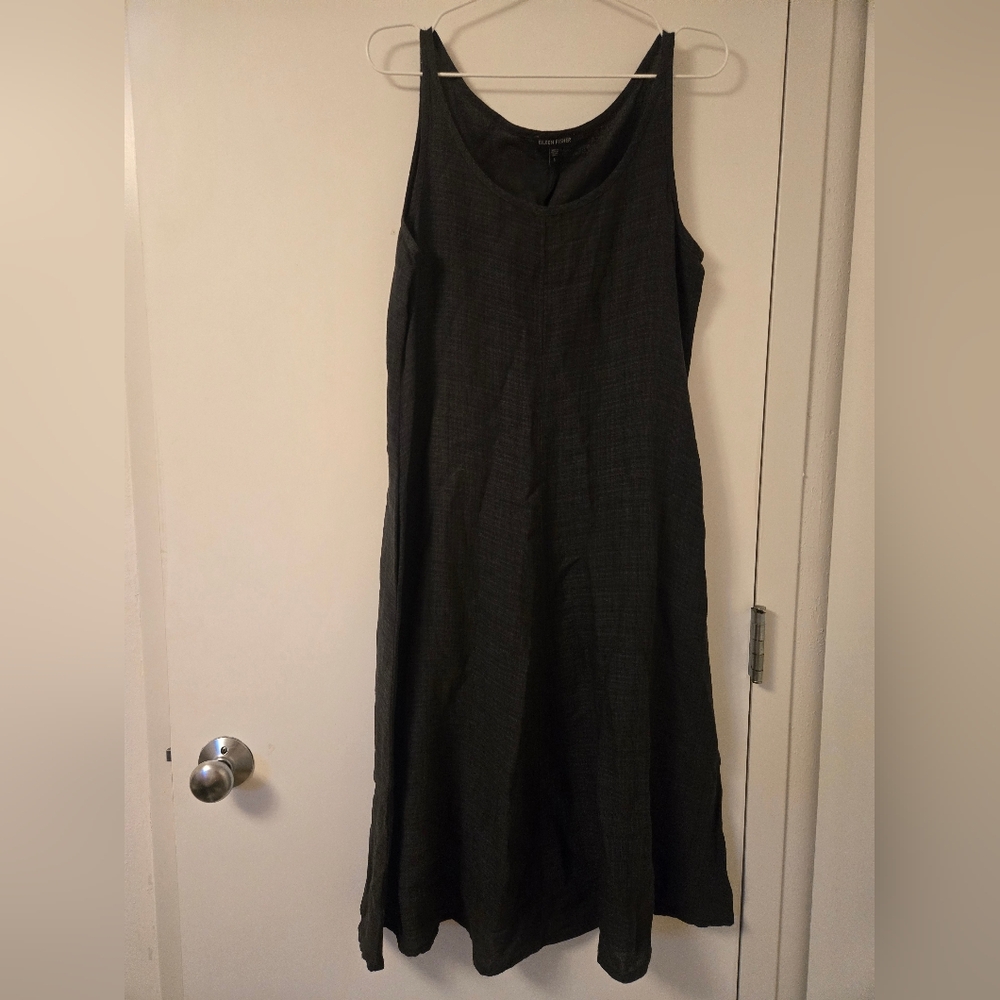 Eileen Fisher Black Linen Aline Tank Dress - Picture 2 of 10